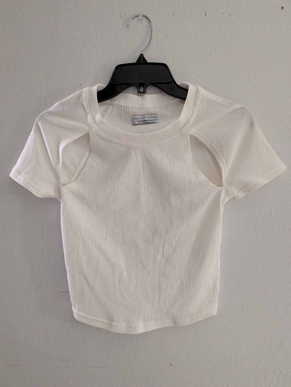 Urban Outfitters Ivory Ribbed Cutout Crop Tee
